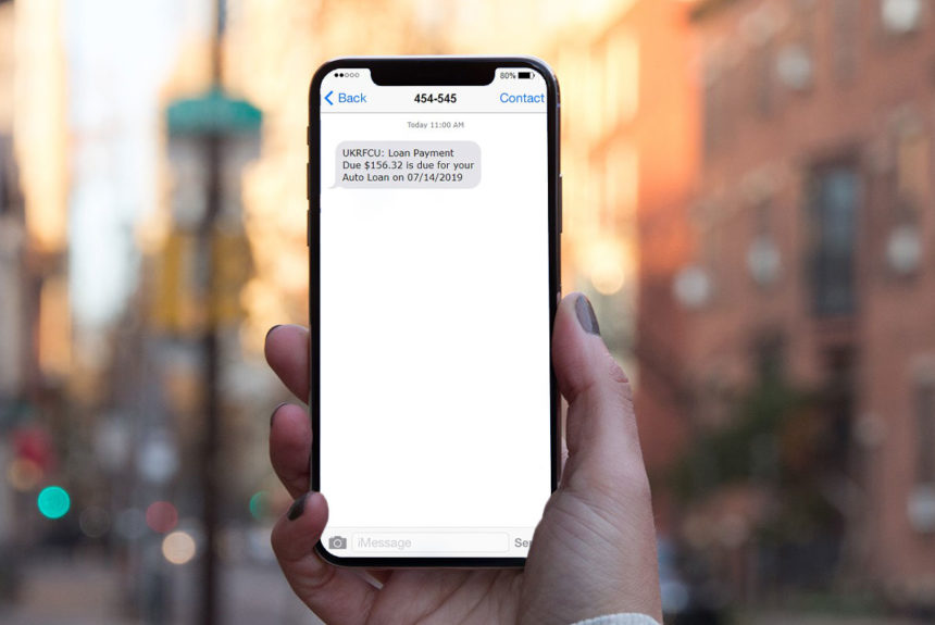 iMessage loan payment reminder text