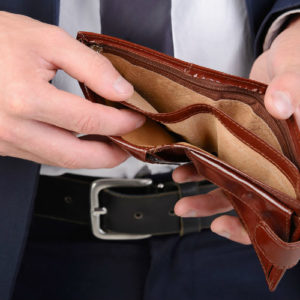 person hold a wallet within nothing inside