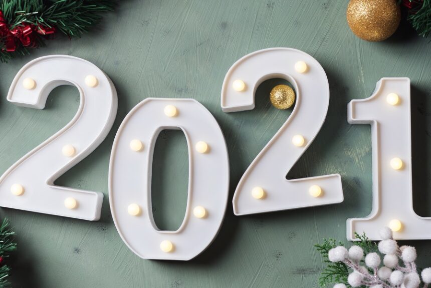 New year festive green background with 2021 number