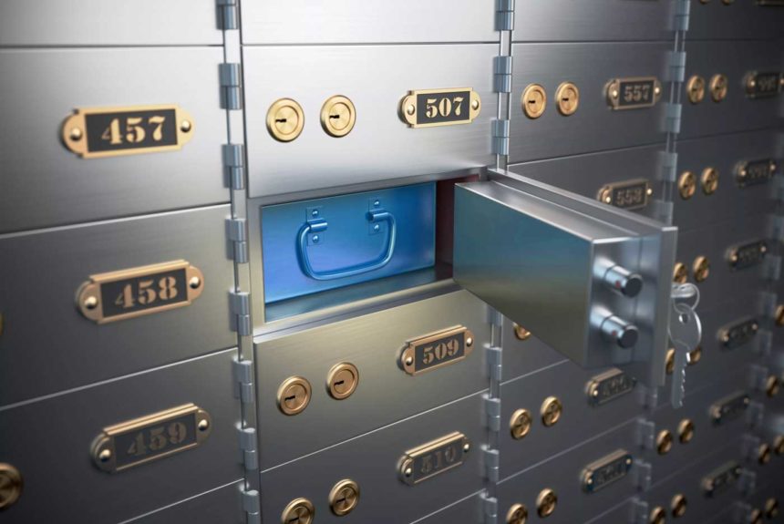 blue safe deposit box